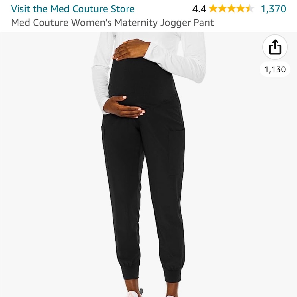 Med Couture Black Maternity Jogger Scrub pants